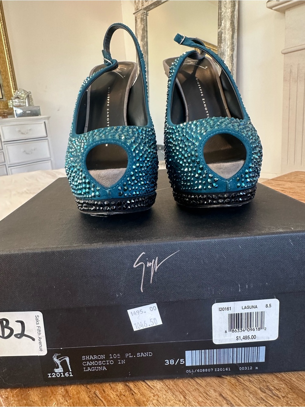 Giuseppe Zanotti Laguna/silver Swarovski Crystal Slingback Platform Heels 38.5 - Picture 4 of 12